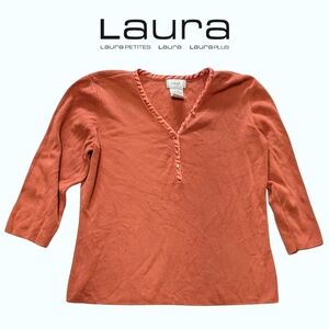 Laura size XL**, 3/4 length sleeve, v neck rust coloured pullover, GUC